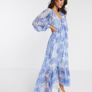 ASOS waist pleated maxi dress in floral print